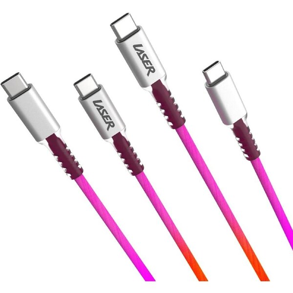 Laser 2m USB-C to USB-C Braided Cable 2 Pack - Rainbow