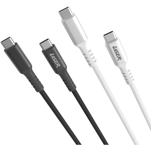 Laser 2m 60W USB-C to USB-C Cable 2 Pack - Black/Silver