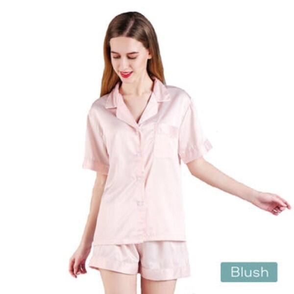 2pc satin short women pajamas set small blush