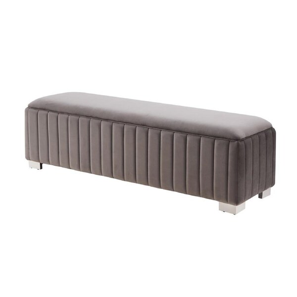Bench Chair Fabric Padded Upholstered Seat Polished Stainless Steel Feet
