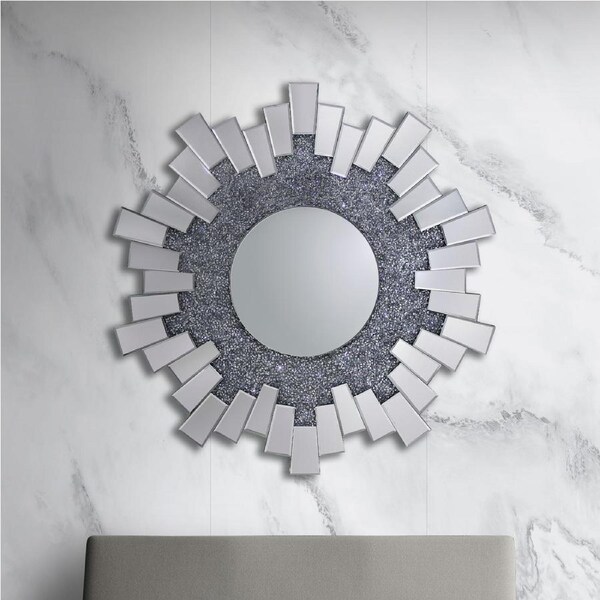 Wall Mirror Sparkling Crush Crystal MDF Silver And Grey Colour