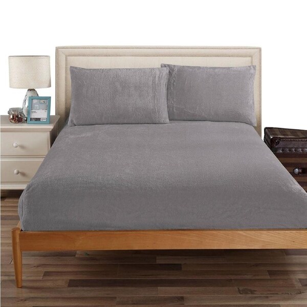 Ramesses Teddy Fleece Fitted Sheet Combo Set Charcoal King