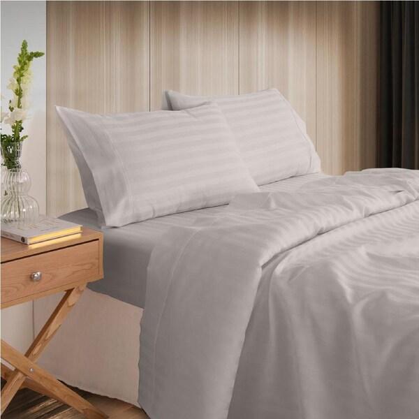 Kensington 1200 Thread Count 100% Cotton Sheet Set Stripe Hotel Grade Soft Touch Silver / King