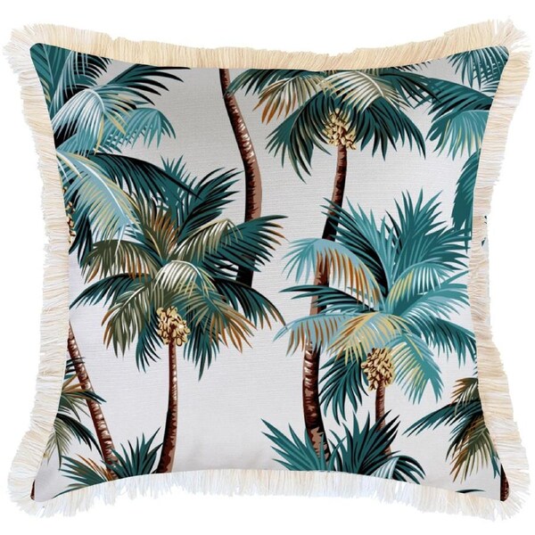 Cushion Cover-Coastal Fringe Natural-Palm Trees White-60cm x 60cm
