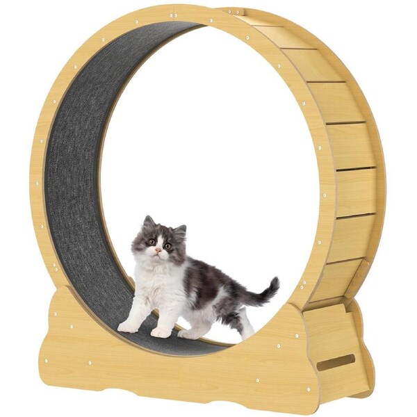 Advwin Cat Exercise Wheel Cat Running Wheel Wooden Cat Treadmill Scratcher Board