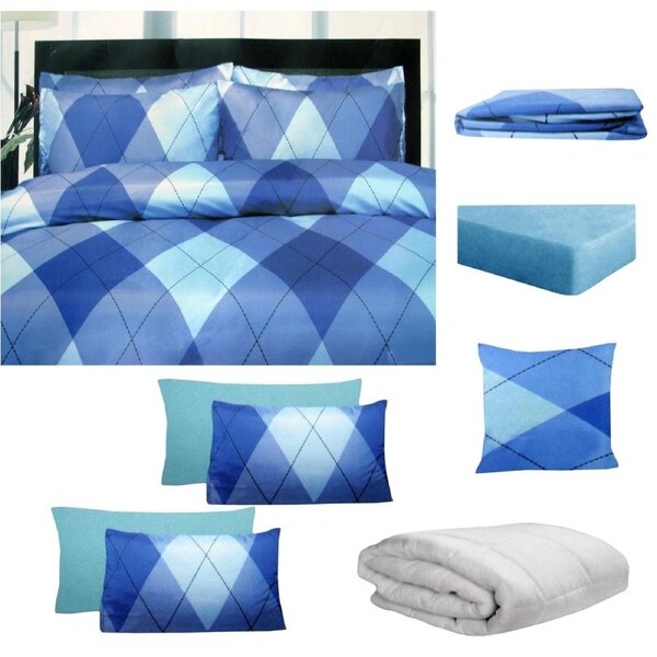 Big Sleep 8 Pce Bed in a Bag Set Argyles Blue King