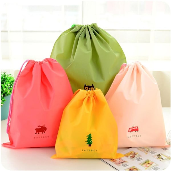 5 Pack Cartoon Drawstring Pouch Travel Storage Bag Portable Clothe Finishing Bag