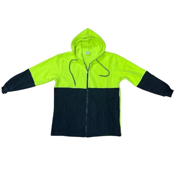 Full Zip Hi Vis Polar Fleece Hoodie Jumper Safety Workwear Fleecy Jacket Unisex Orange/Navy / L