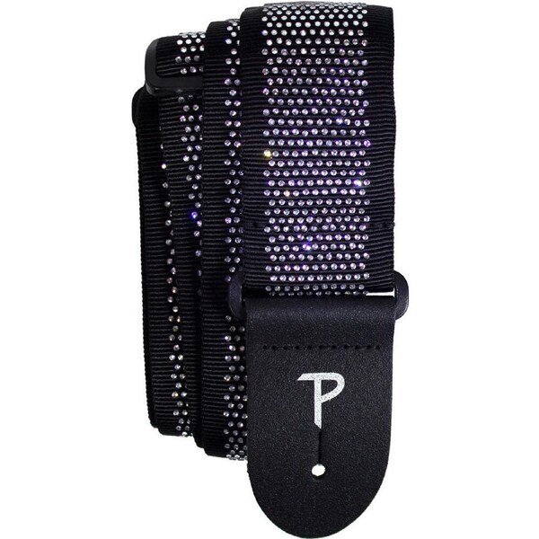 Perris 2.5" Jacquard Ribbon Sewn Guitar Strap with Mini Rhinestones on Black Design