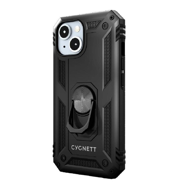 Cygnett Apple iPhone 15 (6.1') Black (CY4632CPSPC) - Integrated Kickstand, Secure and Magnetic Disk Mount, 6ft Drop Protection