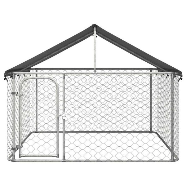Outdoor Dog Kennel Run Cage Galvanized Steel Fencing Pet Playpen Enclosure +Roof