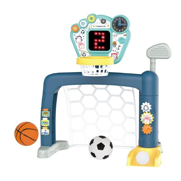 Gem Toys Sports World 3-in-1 Adjustable Indoor basketball, Soccer Goal, and Golf Set