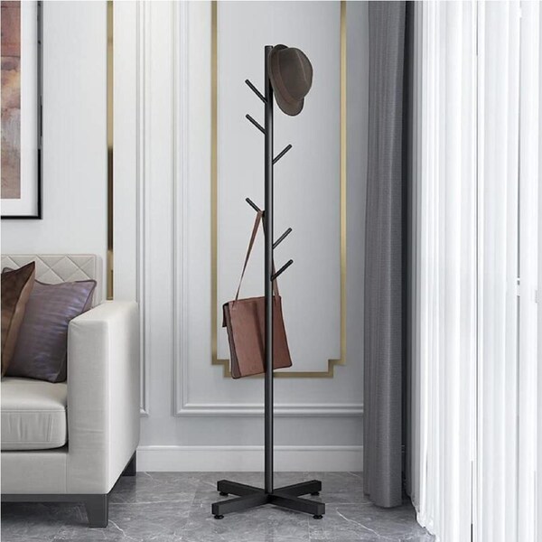 Freestanding Metal Coat Hat Hanging Stand Clothes Hanger Rack Tree Organiser (Black)