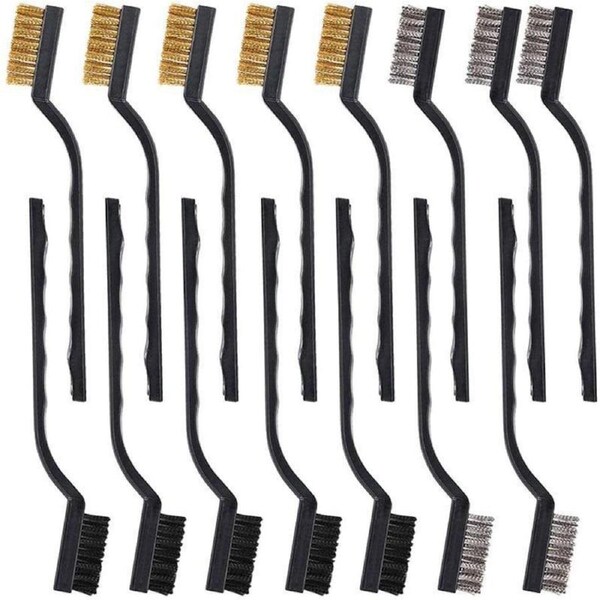 15PCS Stainless Steel Nylon Brass Scrub Brushes Metal Remover Mini Wire Brush Set