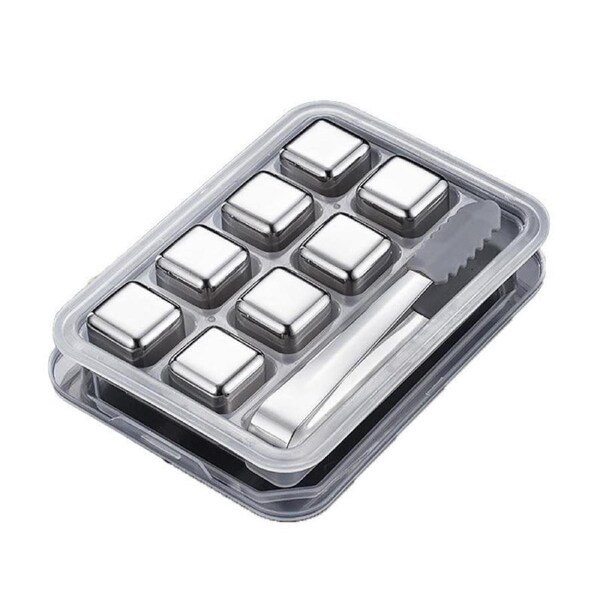 Stainless Steel Whiskey Stones X 8 Ice Cubes With Tong Reusable Cooling Ice Cube