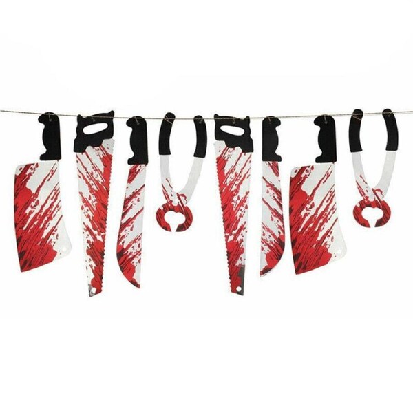 8Pcs Hanging Bloody Weapons Halloween Horror Props Garland Banner Decoration