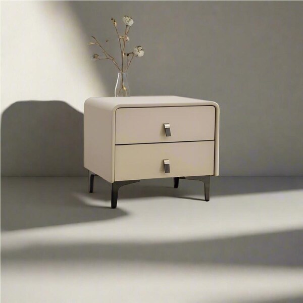 Dulcia Premium PU Leather Bedside Table with Drawers