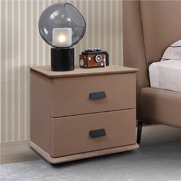 Lefevre Premium PU Leather Bedside Table with Drawers