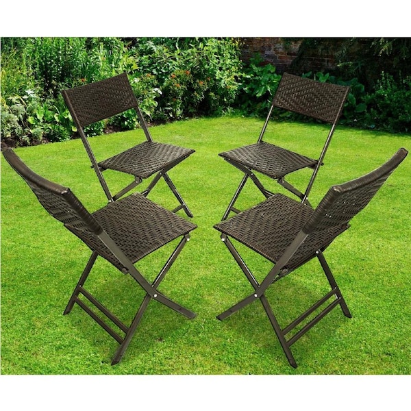 4 x Alfresco Rattan Wicker Folding Outdoor Chairs
