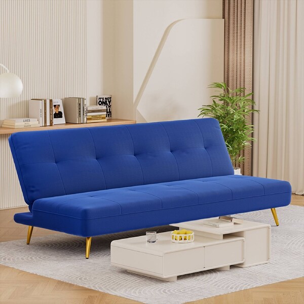 Levede 3-Seater Convertible Sofa Bed Blue Velvet Lounge Adjustable Recliner