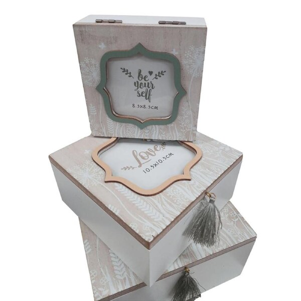 Wooden Storage Boxes Set of 3 with Photo Holders BX478A