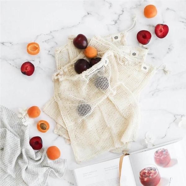 Organic Cotton Net Produce Bags - 4 pack - Ever Eco