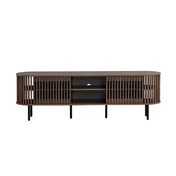 Design Square Izar Lowline Wooden TV Stand Entertainment Unit 180cm 2-Doors Slat Walnut