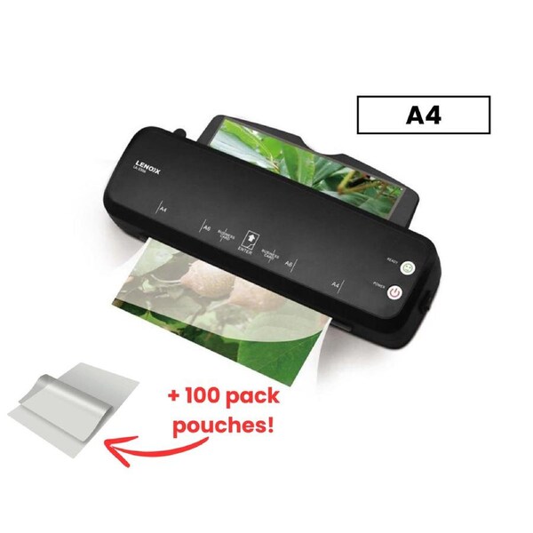 Lenoxx Hot Paper Laminator 300W for 80-100 Microns with 100 A4 Laminating Pouch