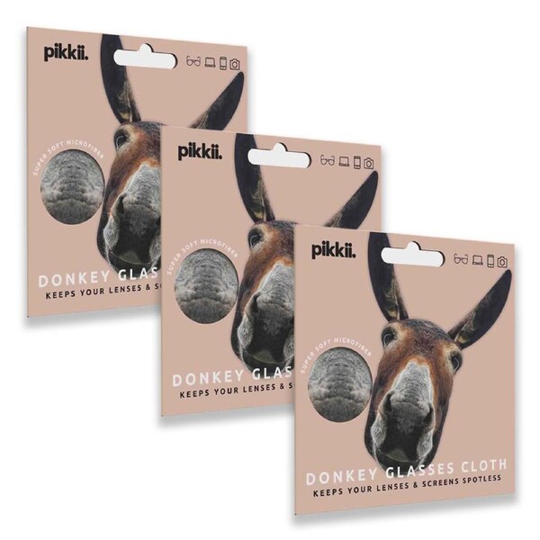 3PK Pikkii Fun Donkey Micofiber Cloth Phones/Screen/Sunglasses Cleaning 21x16cm