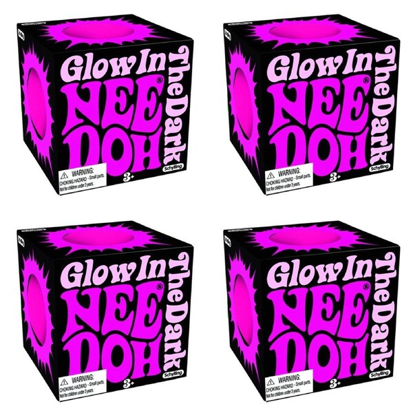 4PK Schylling Glow In The Dark Nee Doh Kids Squeeze Ball 6cm Squish Toy Asst. 3+