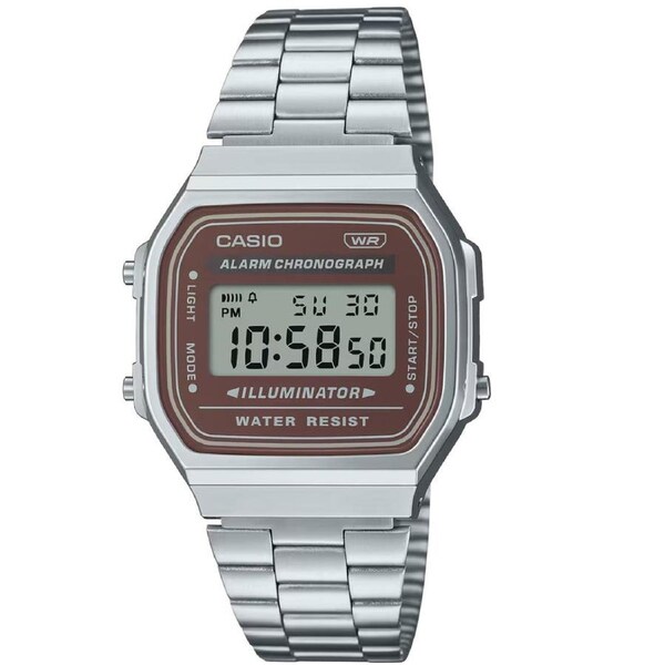 Casio Silver/Brown Unisex Retro Style Unisex Digital Watch A168WA-5AY