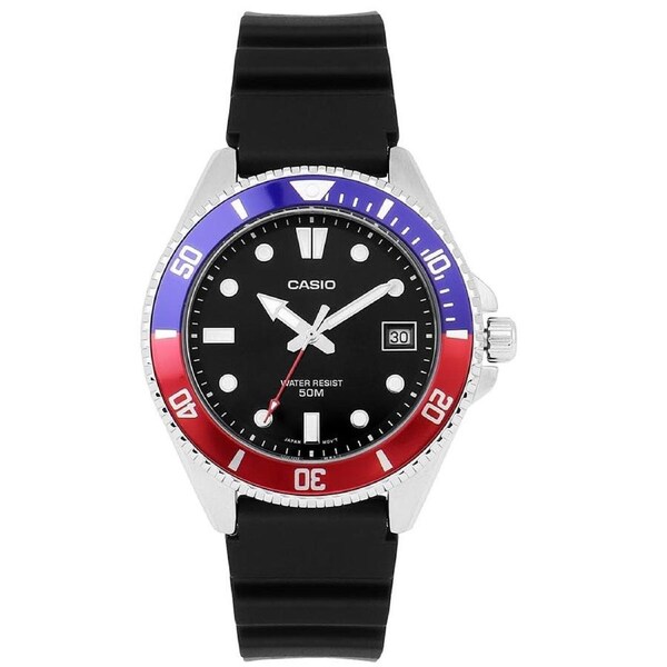 Casio Red Blue/Black Dial Men's 50m Analog Sports Watch MDV-10-1A2