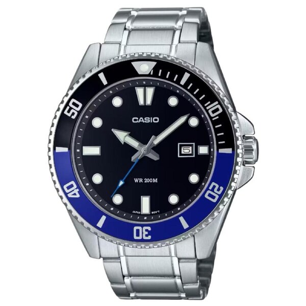 Casio Silver Blue/Black Men's Stainless Steel 200m Divers Watch MDV-107D-1A2
