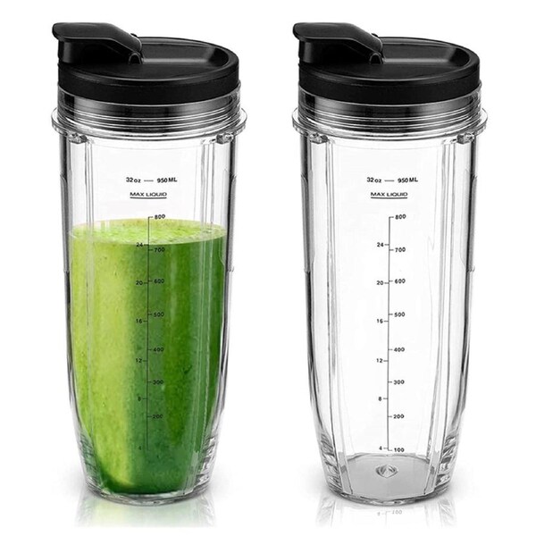 32OZ Nutri Ninja Replacement Cups with Sip & Seal Lids, Measuring Scale Cup Mug FIT for Blenders (2 pack)