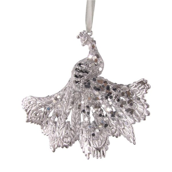 Silver Peacock Tree Ornament 14cm