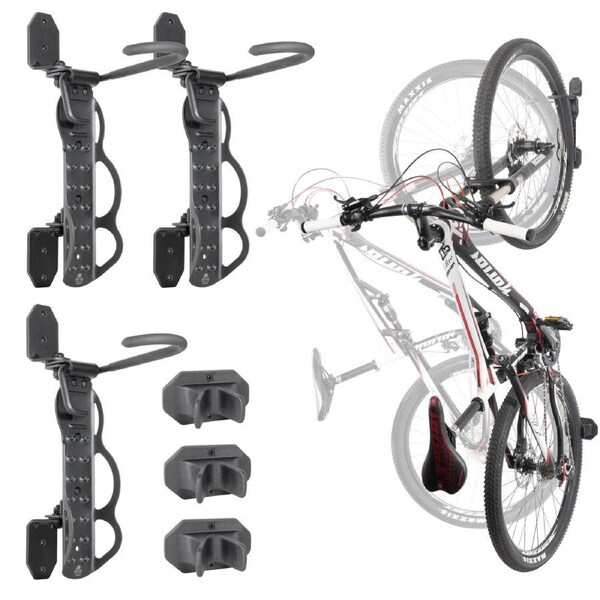 BIKE HAND Swivel Bicycle Wall Hanger - Vertical Hook Mount Indoor Garage Storage Bicycle Rack for MTB & Road Bikes - Max. Tire Width 2.3" - 3 Pack