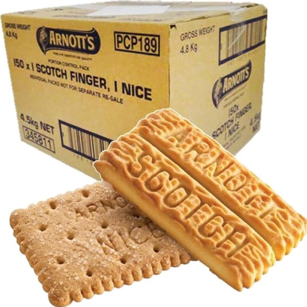 Arnotts Biscuits Portions Scotch Finger and Nice Individual Wrap 150 Pack Carton Bulk Box