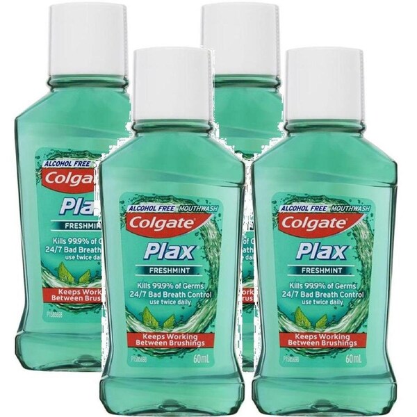 Colgate Travel Mouthwash Plax Freshmint 60mL Pack 4 Bulk