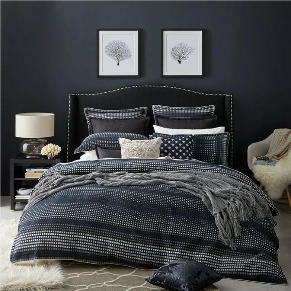 Private collection Laurence Navy Duvet Doona Quilt Cover Set - Queen Size
