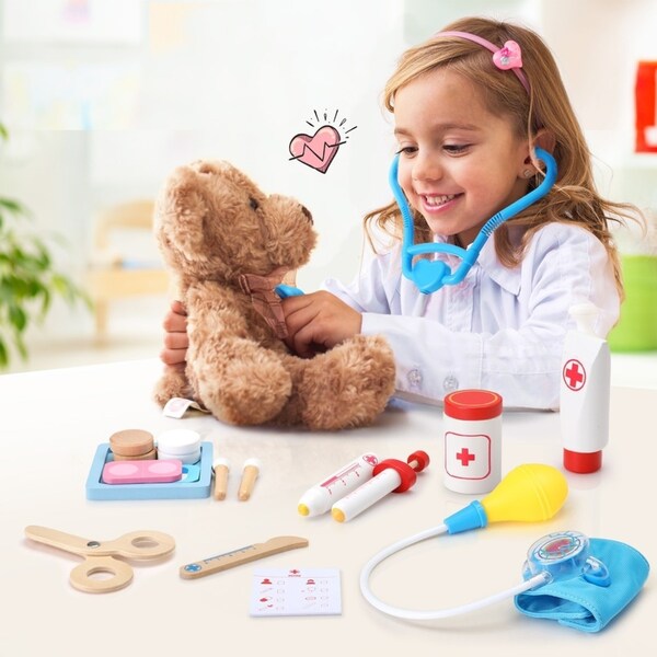 16PCS Keezi Pretend Playset Kids Doctor Nurse Medical Case Stethoscope Medicine Toys