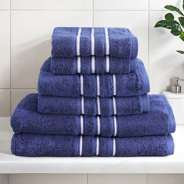 141 x 70cm Bath Towels Set Cotton Towel 6 Pack Navy