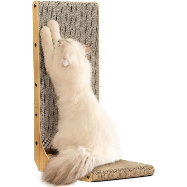 FUKUMARU Cat Scratcher, 68 cm L Shape Cat Scratch Pad Wall Mounted, Cat Scratching Cardboard with Ball Toy for Indoor Cats, Large Size