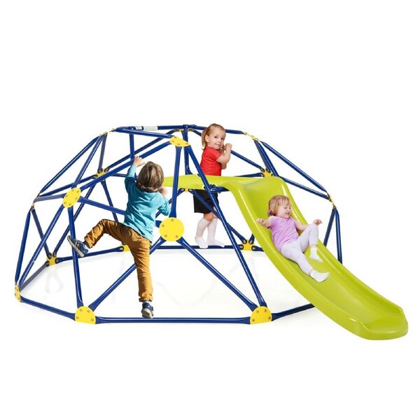 Babyjoy Climb Playset Kids Climbing Dome & Slide Set Metal Frame Outdoor Activity Center Max. 150KG Yellow