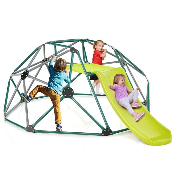 Babyjoy Climb Playset Kids Climbing Dome & Slide Set Metal Frame Outdoor Activity Center Max. 150KG Grey