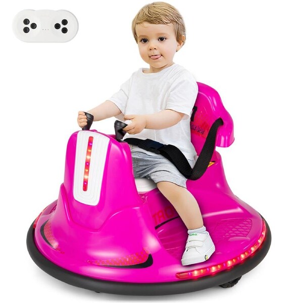 Babyjoy 12V Kids Electric Bumper Car 360° Rotatable Ride On Car w/Dual Joysticks/Remote Control Pink