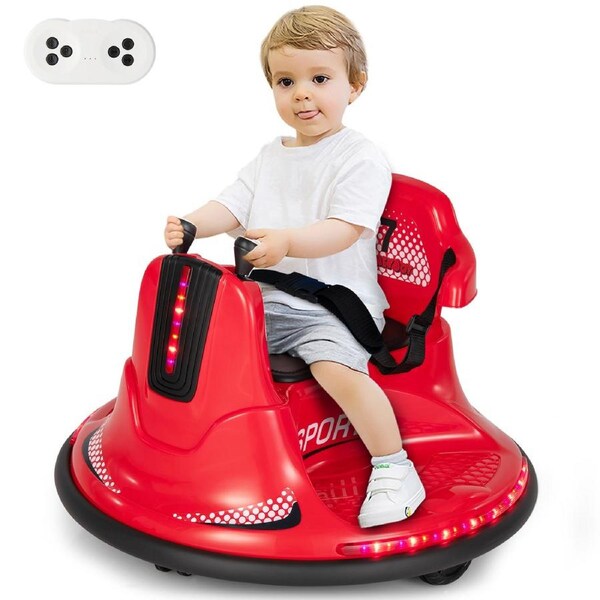 Babyjoy 12V Kids Electric Bumper Car 360° Rotatable Ride On Car w/Dual Joysticks/Remote Control Red