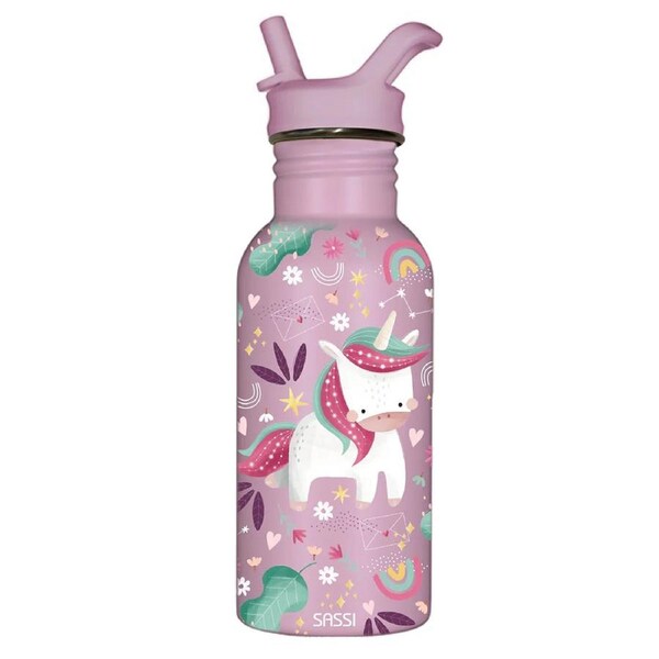 Sassi Stainless Steel Baby/Childrens Drink Bottle 500ml Sparkly The Unicorn 12m+