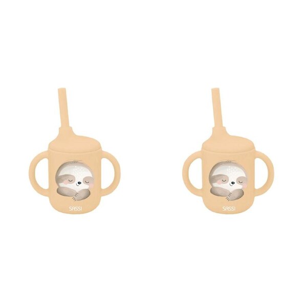 2x Sassi Silicone Sippy Cup Set Gnawy The Sloth Baby/Childrens Cutlery 6m+