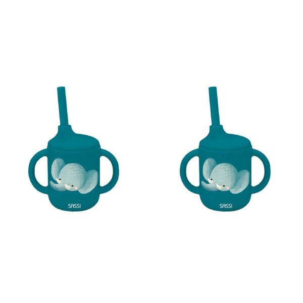 2x Sassi Silicone Sippy Cup Set Chewy The Elephant Baby/Childrens Cutlery 6m+