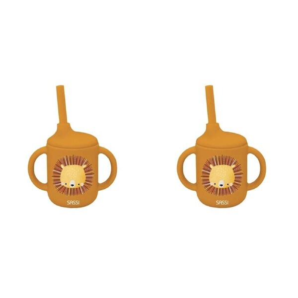 2x Sassi Silicone Sippy Cup Set Chompy The Lion Baby/Childrens Cutlery 6m+